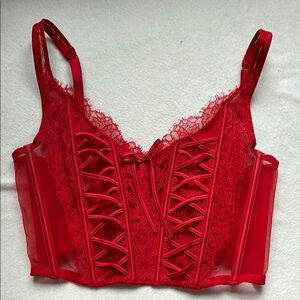 Victoria’s Secret Red Lace Corset Top adjustable size and straps size small- c/d